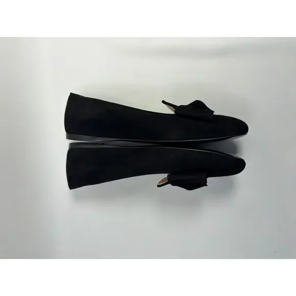 PRADA Black Suede Prada Signature Logo Bow Flat Slipper Shoes Size 37.5 - Picture 7 of 10